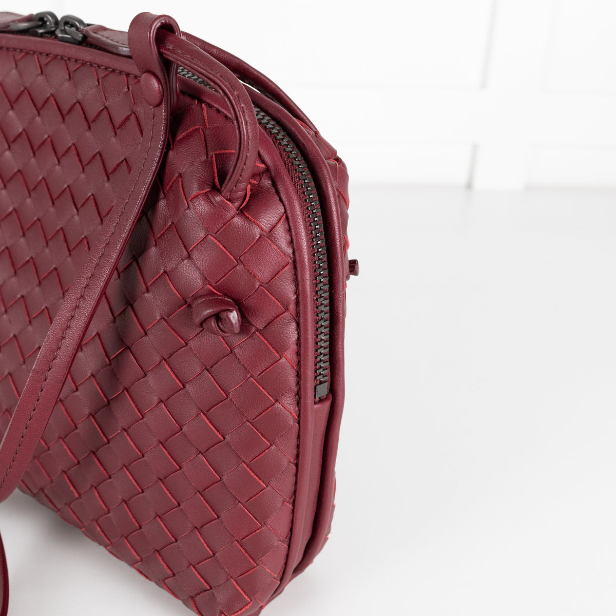 Bottega Veneta Burgundy Nodini Woven Nappa Leather Crossbody Bag