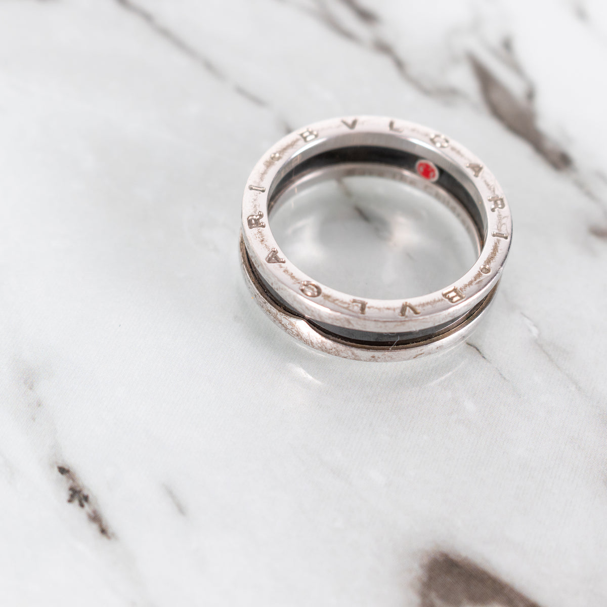 Bulgari 'Save the Children' Silver and Black Ceramic Ring UK Q