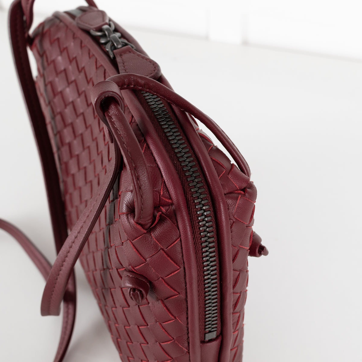 Bottega Veneta Burgundy Nodini Woven Nappa Leather Crossbody Bag