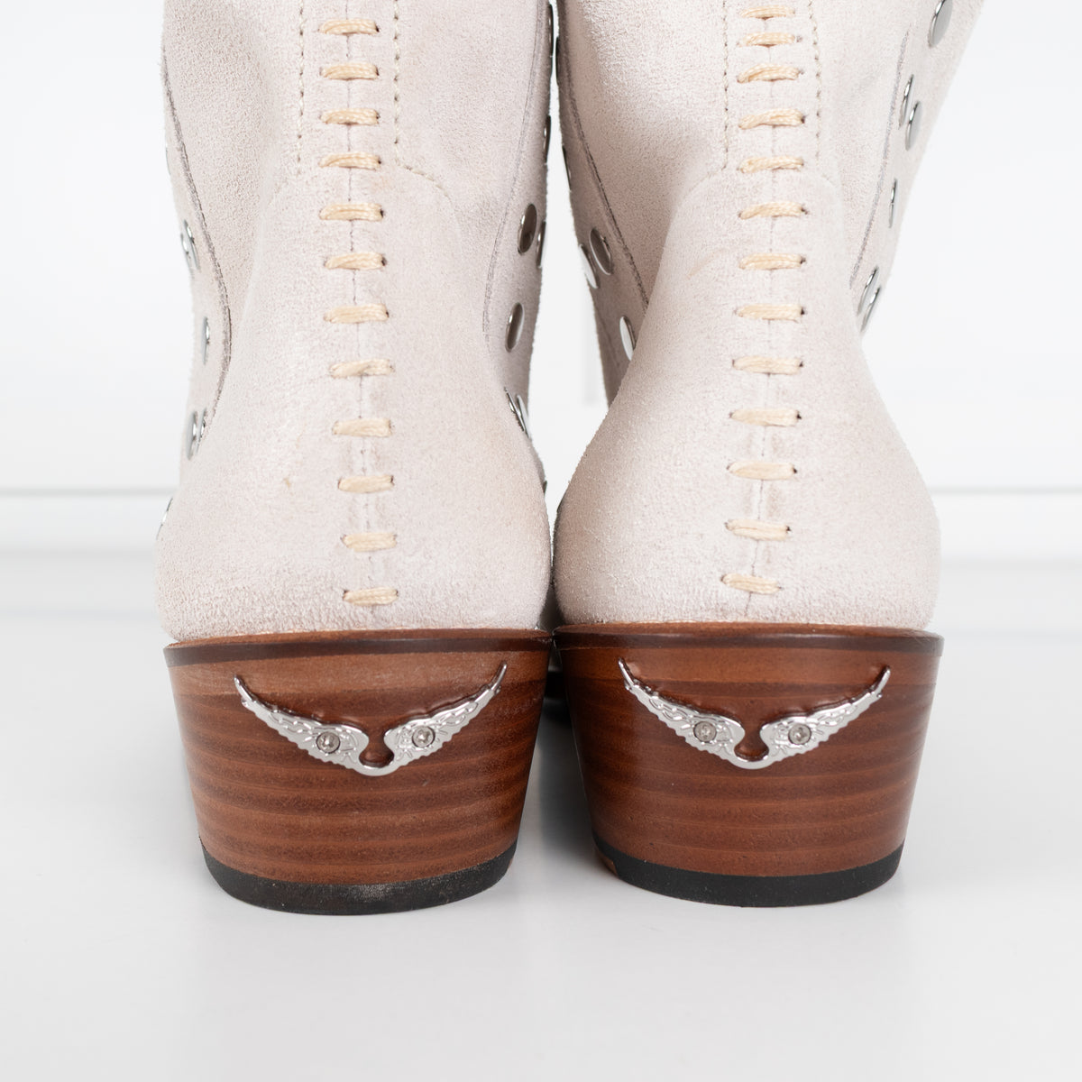Zadig & Voltaire Preloved Pilar Cream Suede Studded Boots