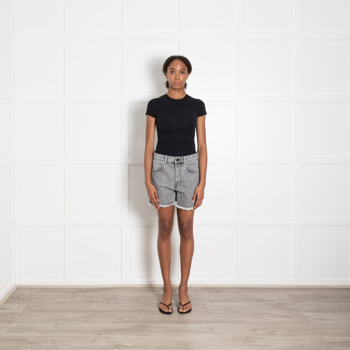 Raey Grey Denim Raw Edge Shorts