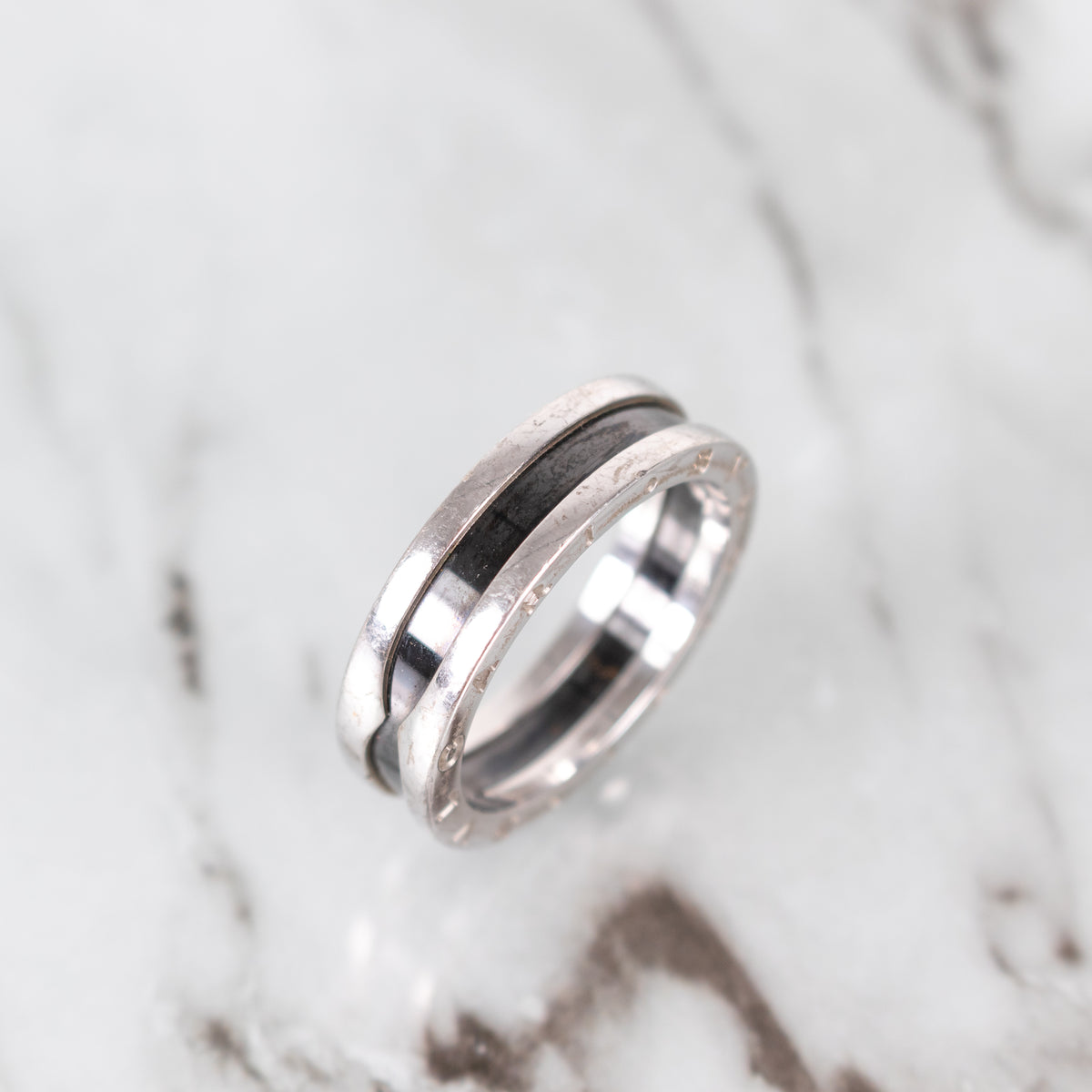Bulgari 'Save the Children' Silver and Black Ceramic Ring UK Q