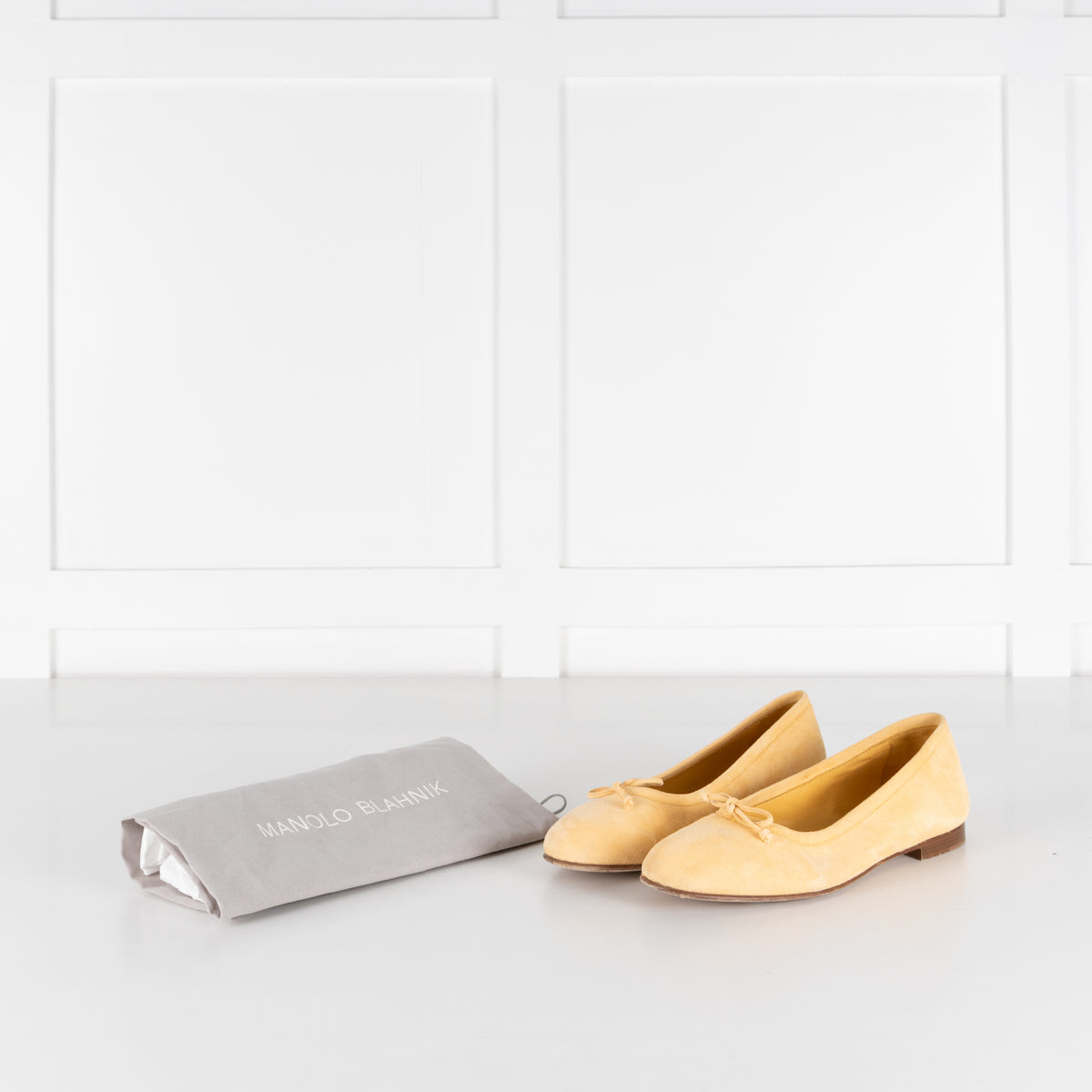 Manolo Blahnik Lemon Yellow Suede Ballet Flats