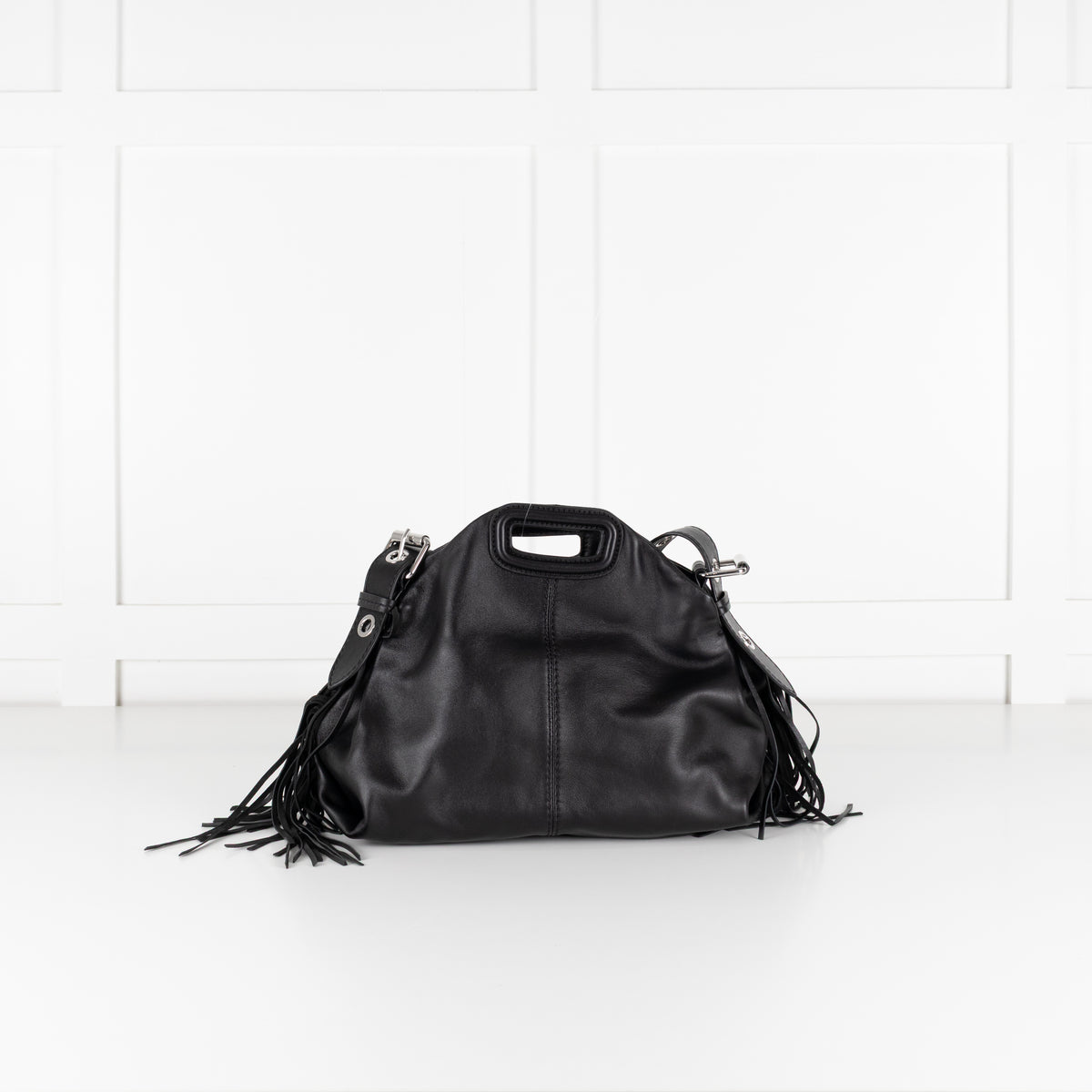 Maje Miss M Black Leather Fringed Bag with Crossbody