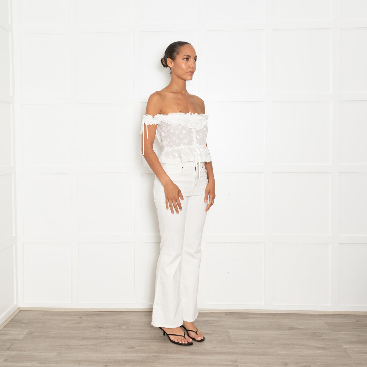 For Love & Lemons White Broderie Anglaise Crop Top