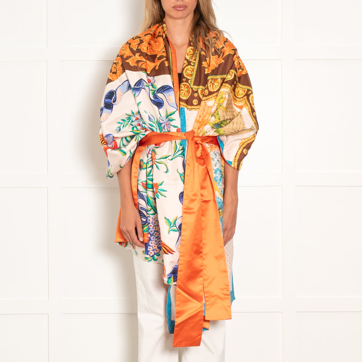 Rianna + Nina Multicolour Silk Stola With Belt