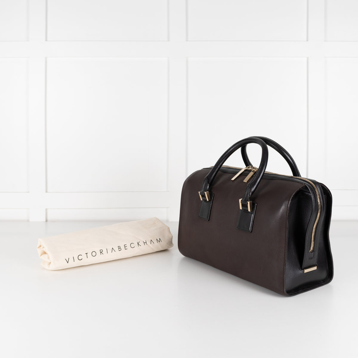 Victoria Beckham Number Brown Tote With Black Handles