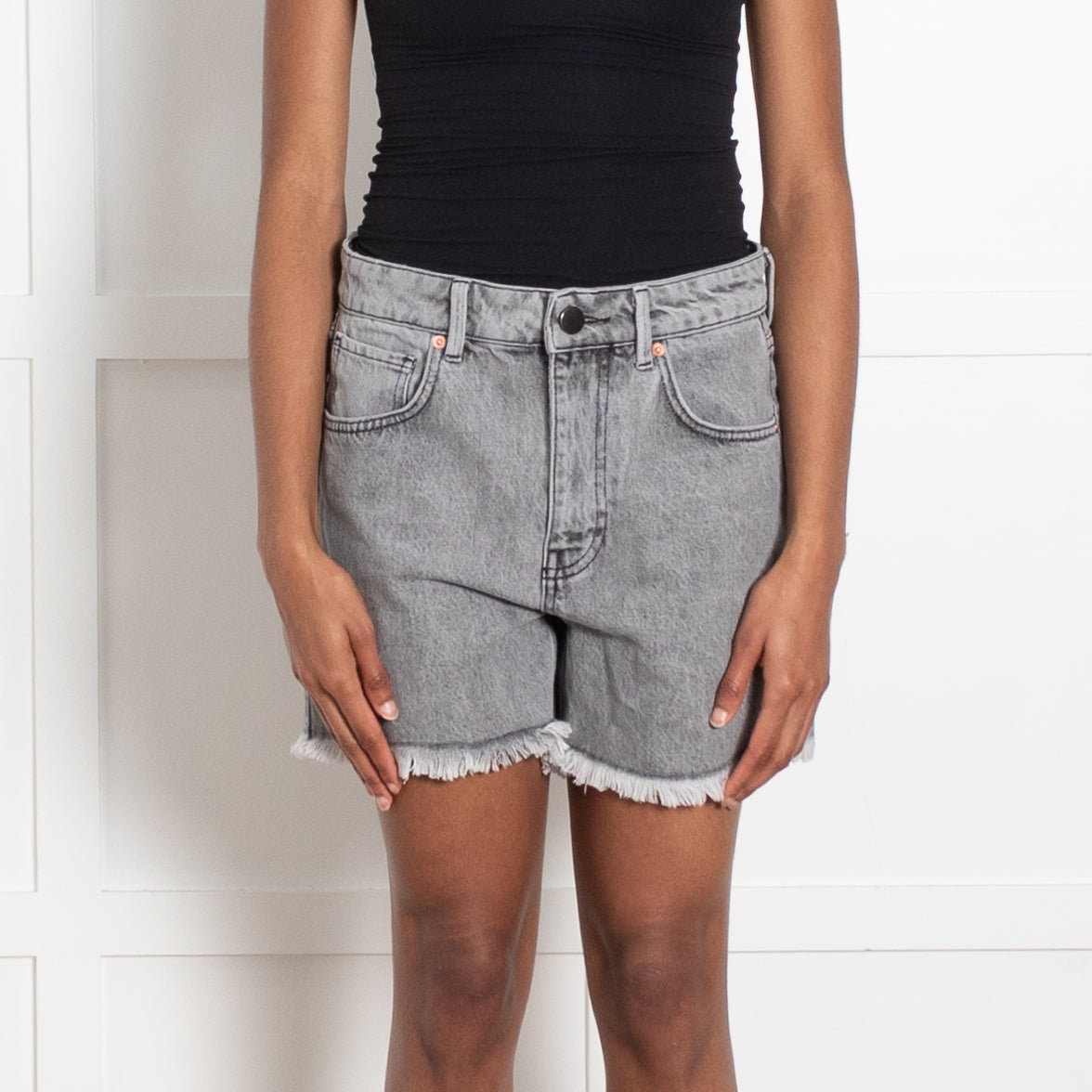 Raey Grey Denim Raw Edge Shorts