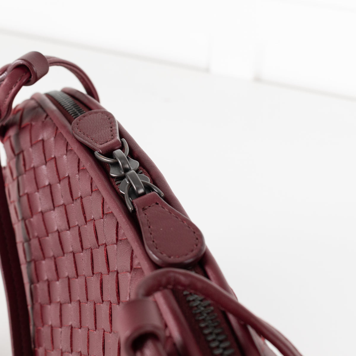 Bottega Veneta Burgundy Nodini Woven Nappa Leather Crossbody Bag