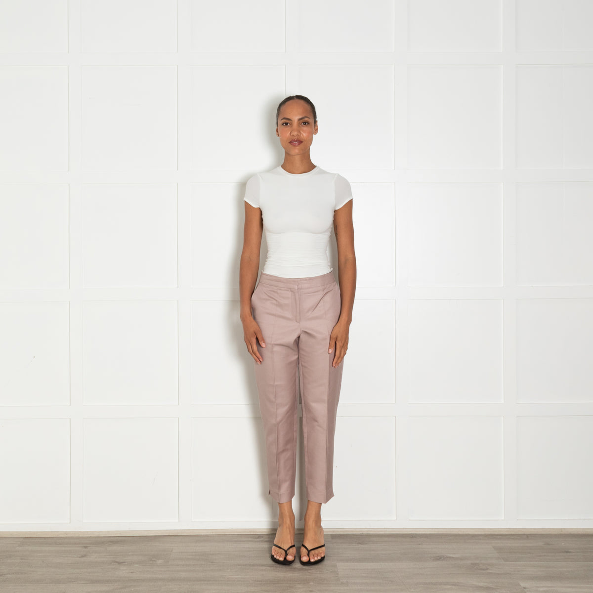 Salvatore Ferragamo Light Mauve Cotton Tailored Trousers UK 12