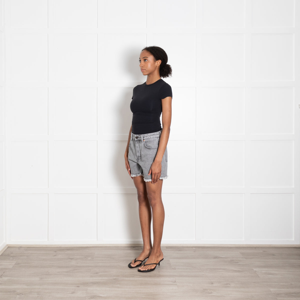Raey Grey Denim Raw Edge Shorts