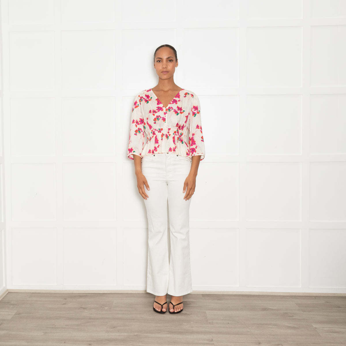ba&sh Pink Floral Peplum Top