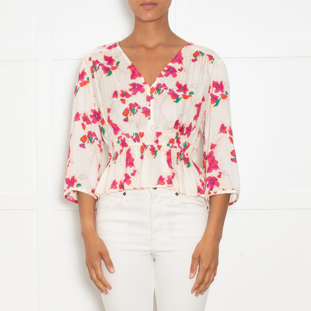 ba&sh Pink Floral Peplum Top