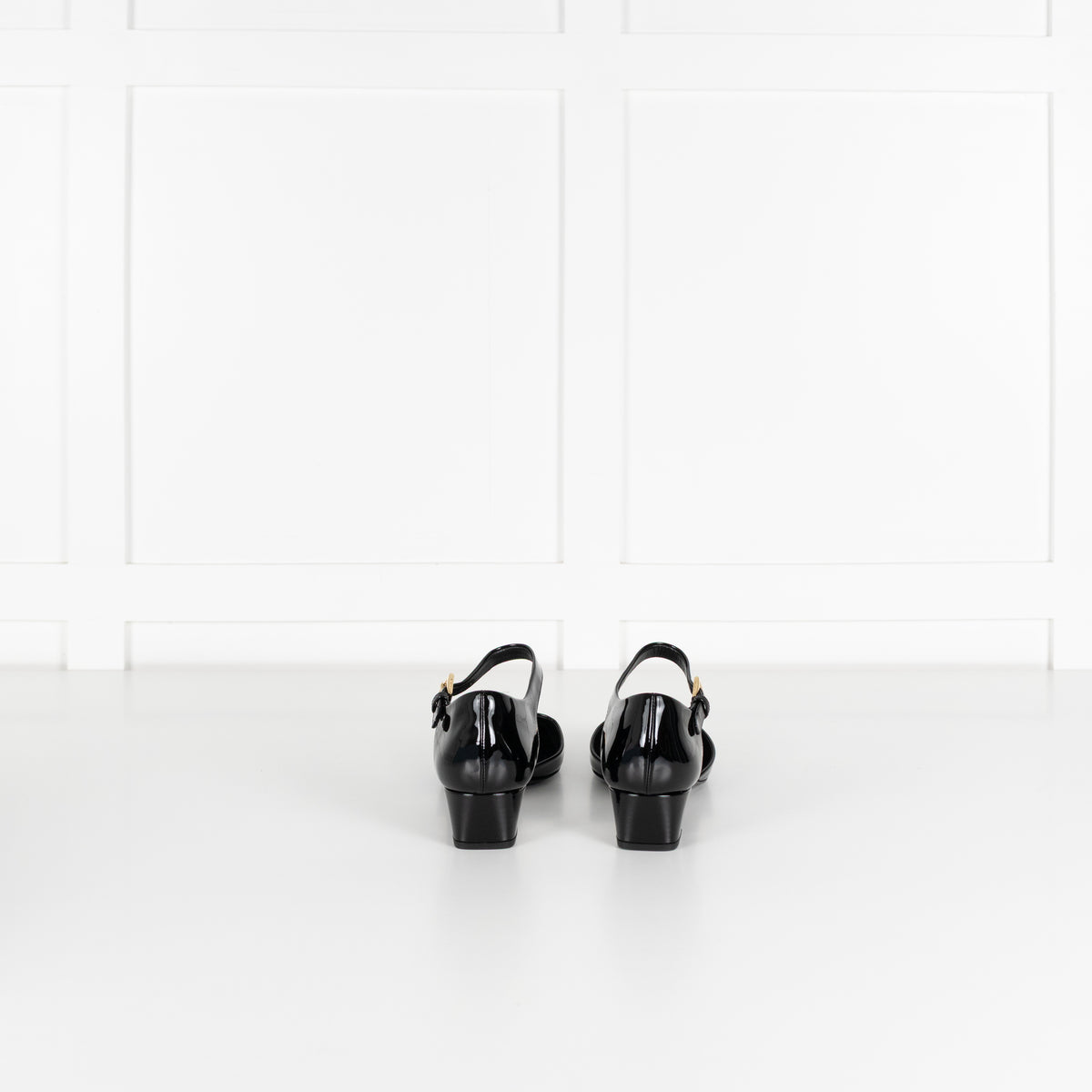 Prada Black Patent Leather Square Toe Pumps