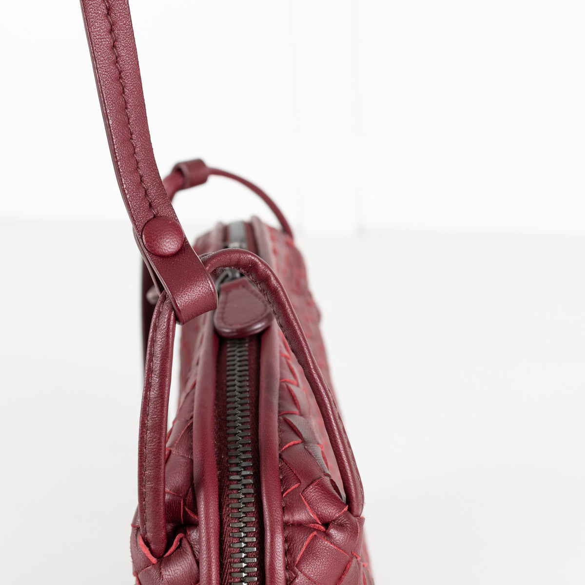 Bottega Veneta Burgundy Nodini Woven Nappa Leather Crossbody Bag