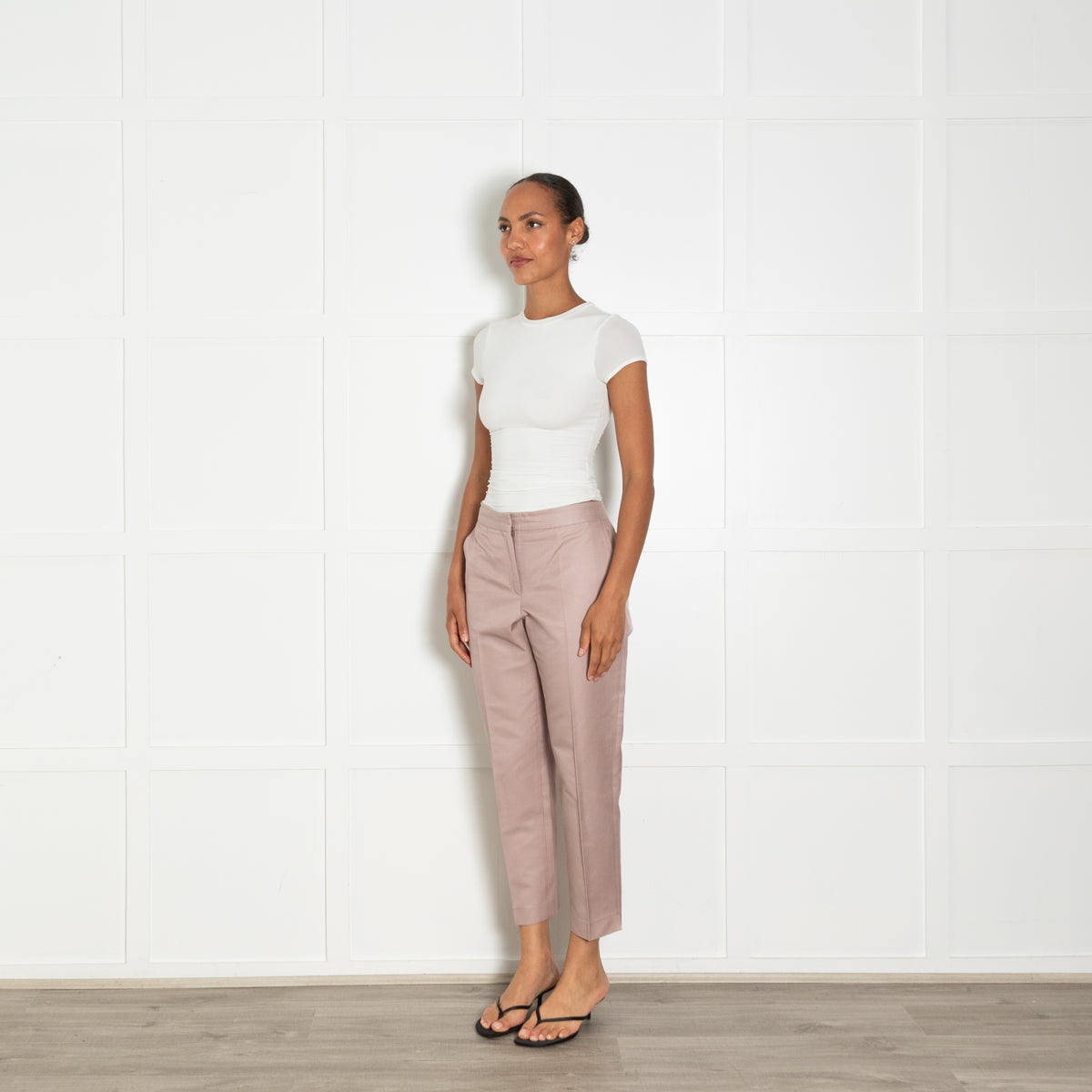Salvatore Ferragamo Light Mauve Cotton Tailored Trousers UK 12
