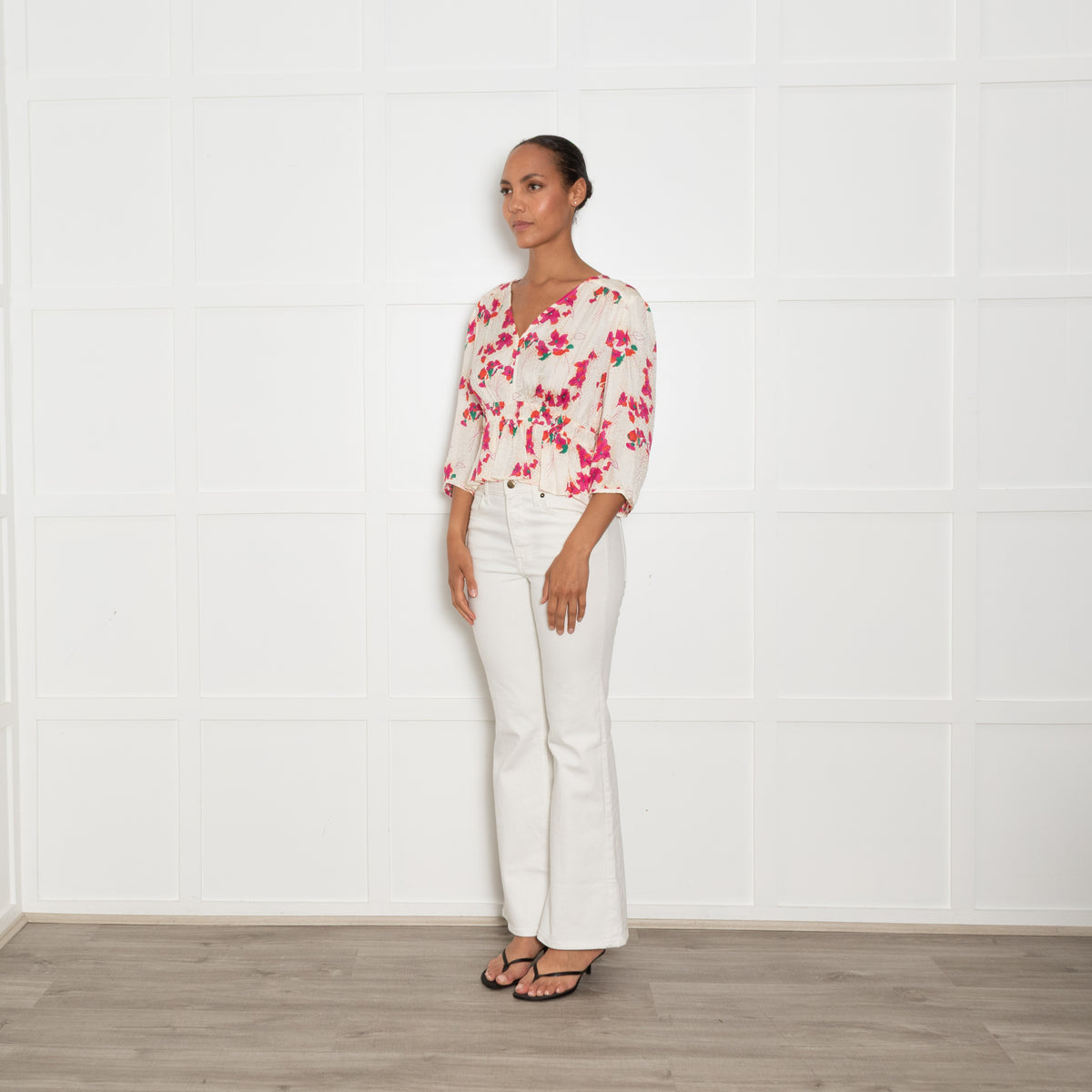 ba&sh Pink Floral Peplum Top