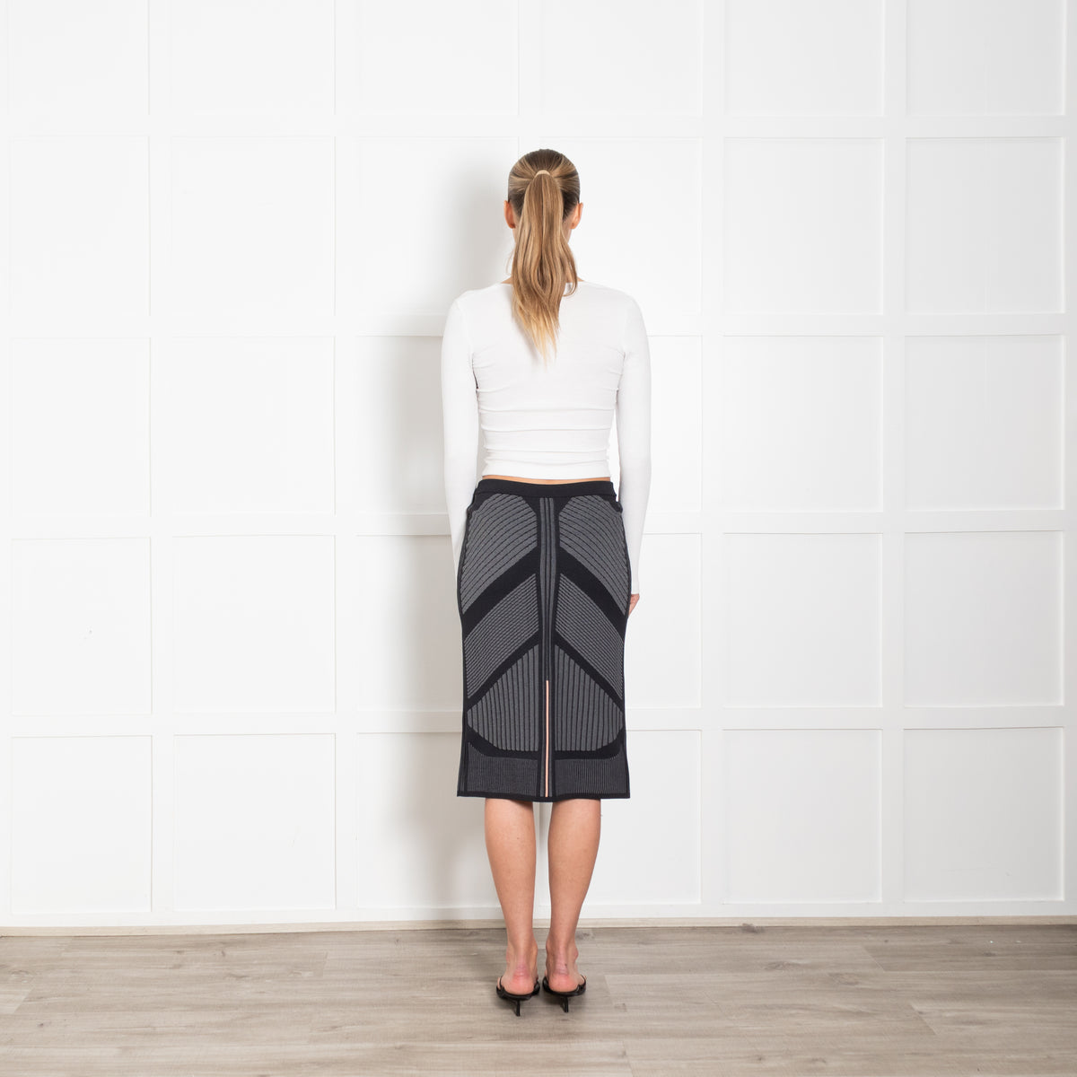 Prada Navy Grey Pink Knit Stretchy Fitted Skirt