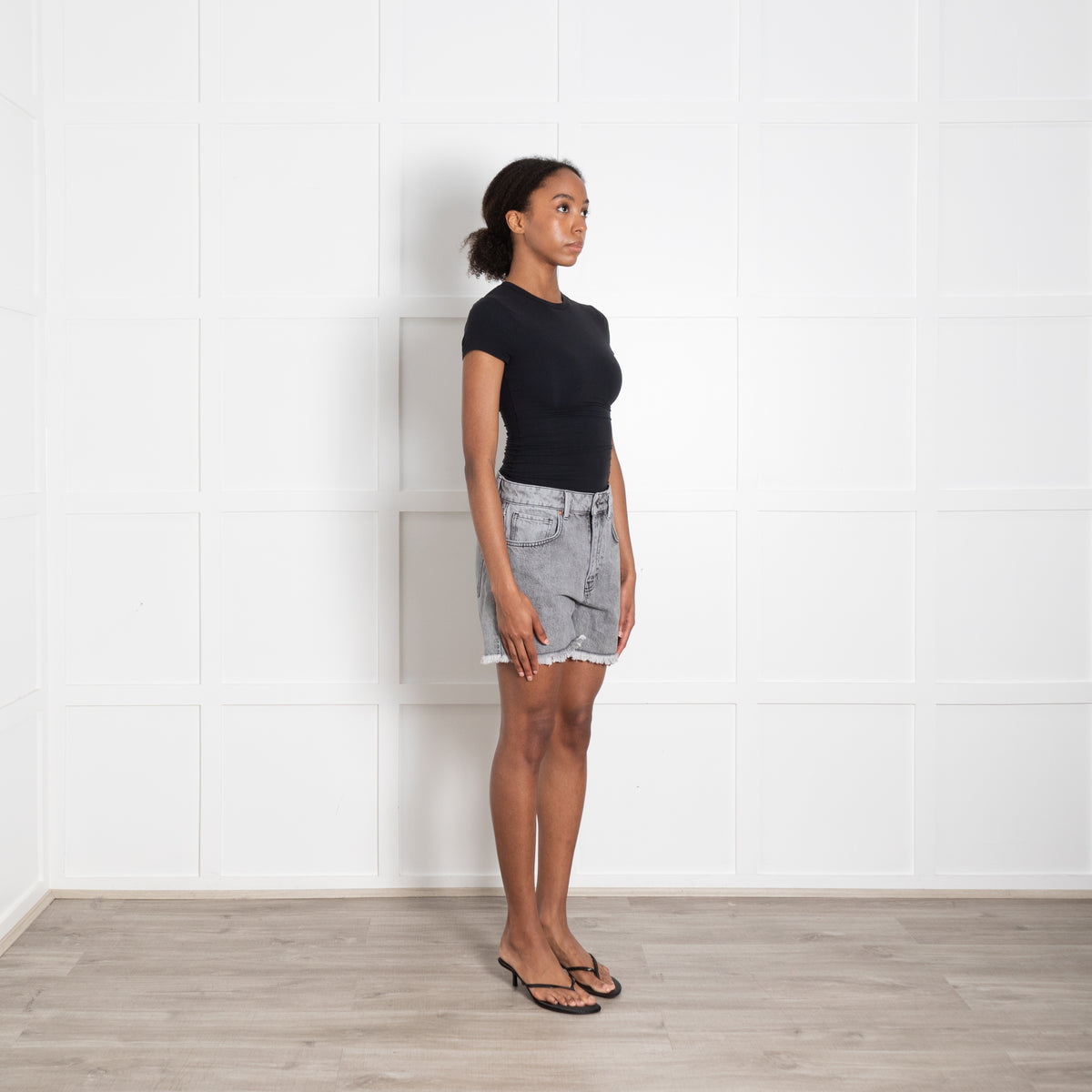 Raey Grey Denim Raw Edge Shorts