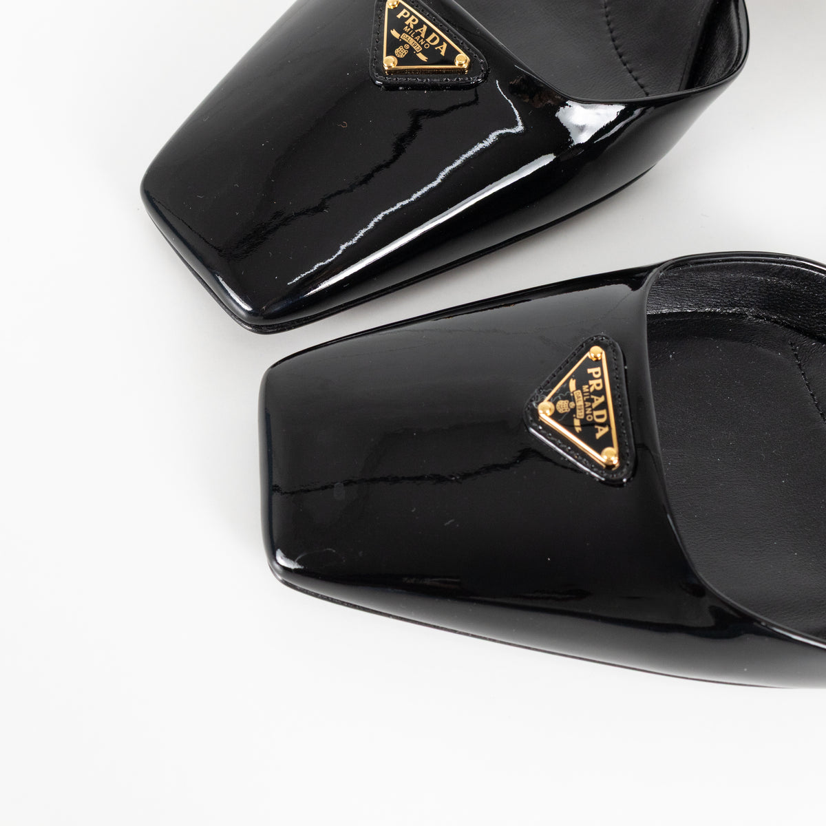 Prada Black Patent Leather Square Toe Pumps