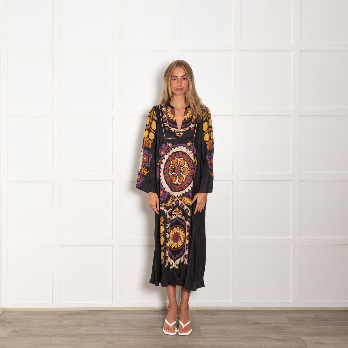 Ba&Sh Black Orange Purple Floral Maxi Dress