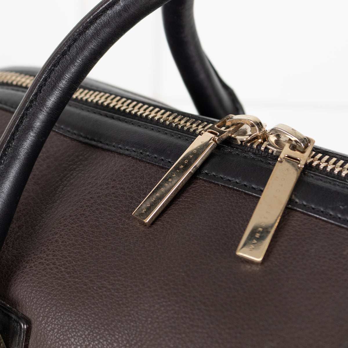 Victoria Beckham Number Brown Tote With Black Handles