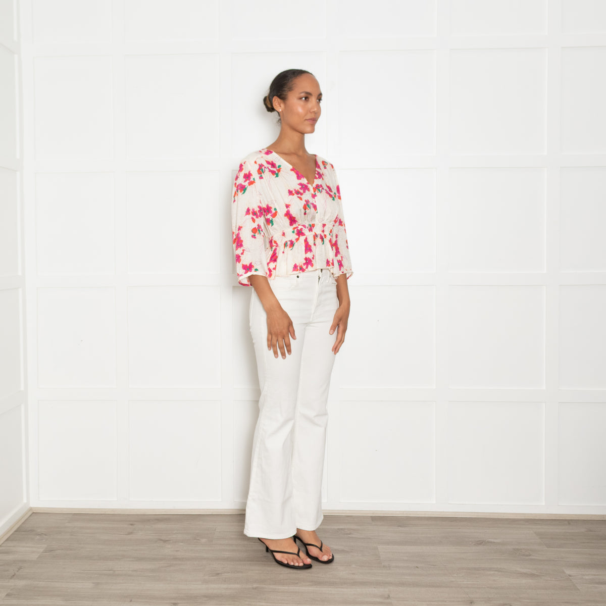 ba&sh Pink Floral Peplum Top