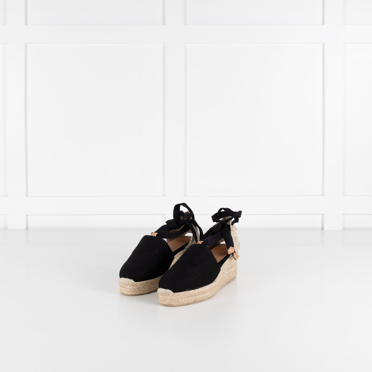 Castaner Black Linen Wedge Espadrilles