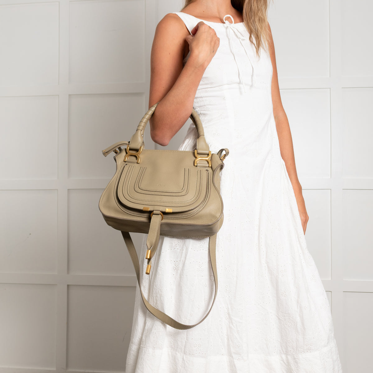 Chloe Khaki Marcie Handbag With Crossbody Strap