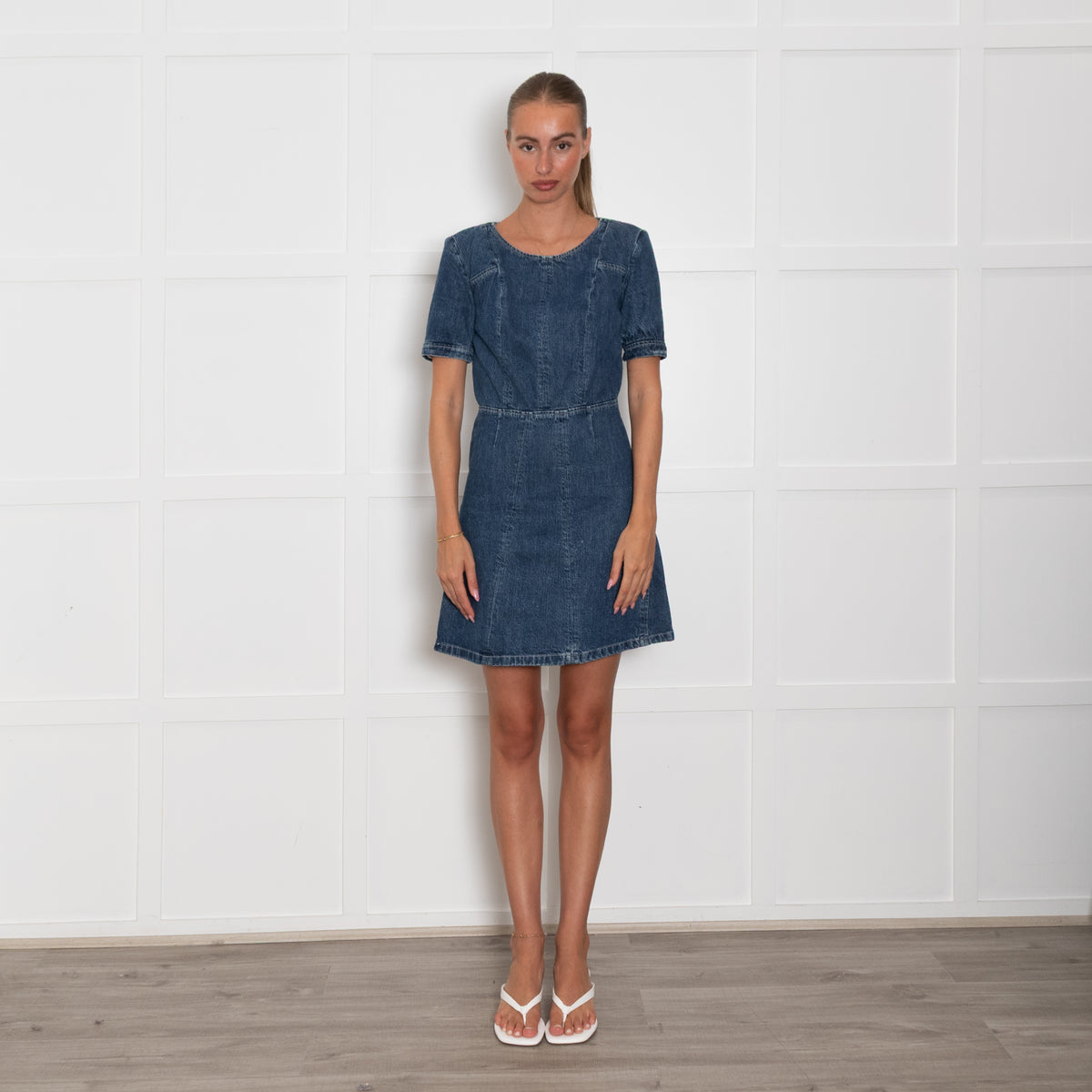 Chloe Blue Denim Short Sleeve Mini Dress UK 8