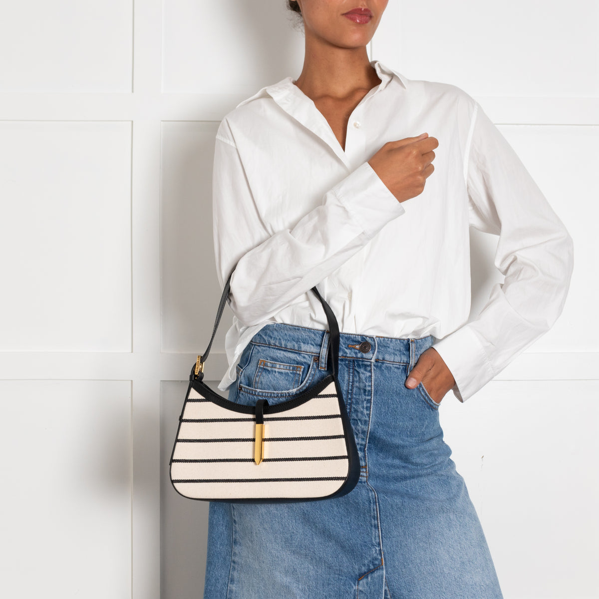 DeMellier Tokyo Striped Shoulder Bag Black