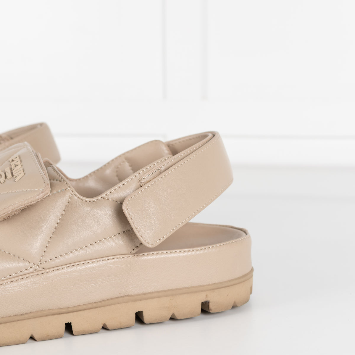 Prada Beige Monolith Quilted Leather Sandals With Chunky Sole