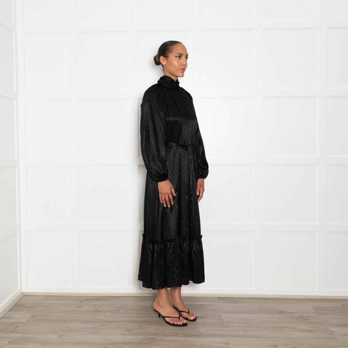 Zimmermann Black Silk High Neck Polka Dot Midi Dress