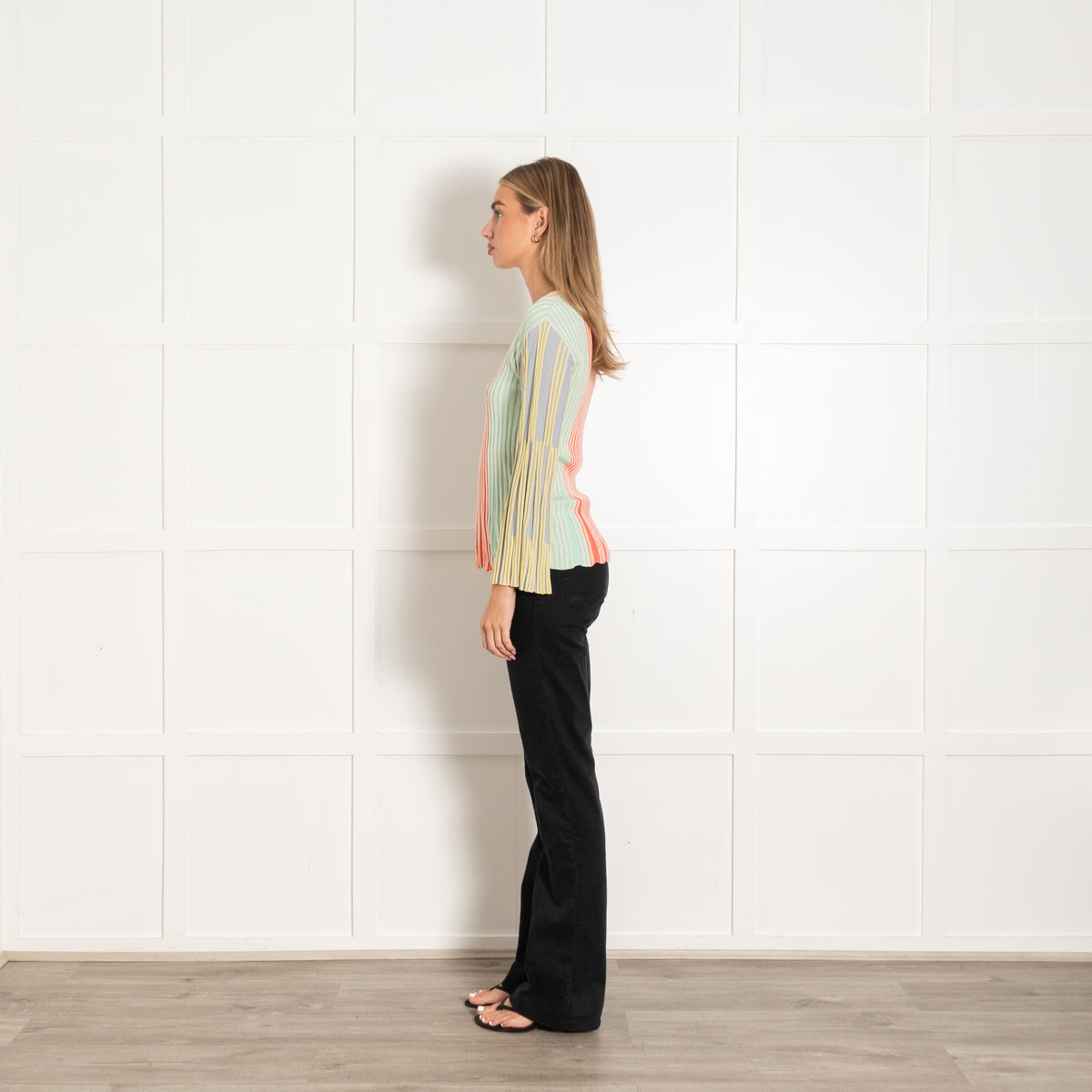 Kenzo Red and Green Ribbed and Flared Long-Sleeved Top