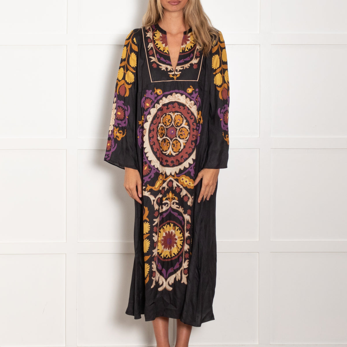 Ba&Sh Black Orange Purple Floral Maxi Dress
