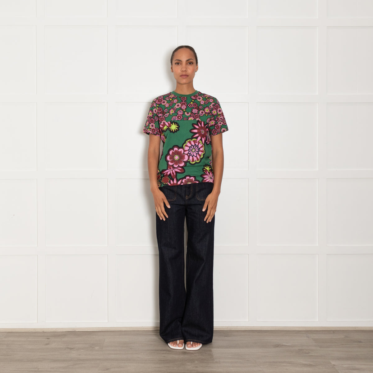 House Of Holland Green And Pink Floral Print T Shirt