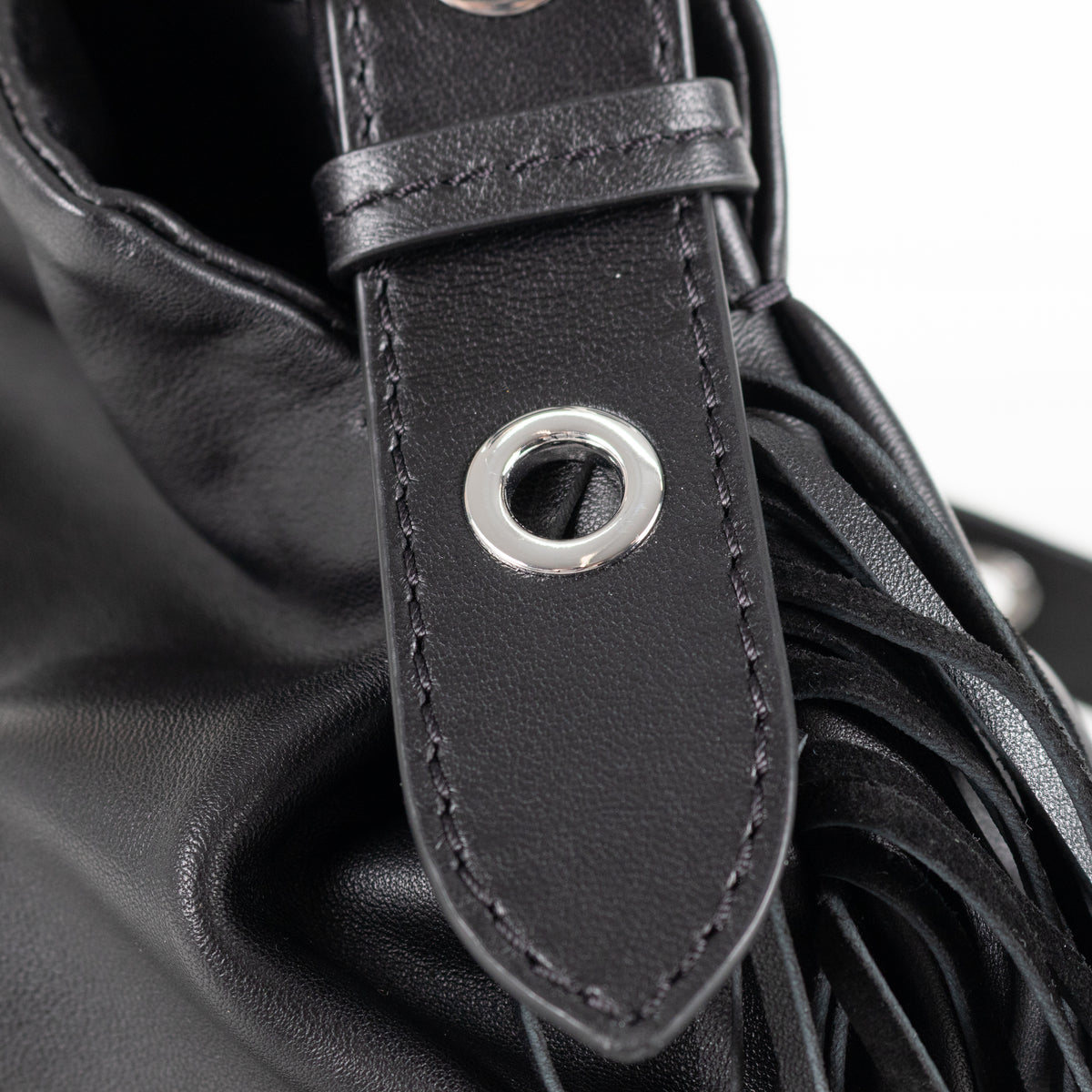Maje Miss M Black Leather Fringed Bag with Crossbody