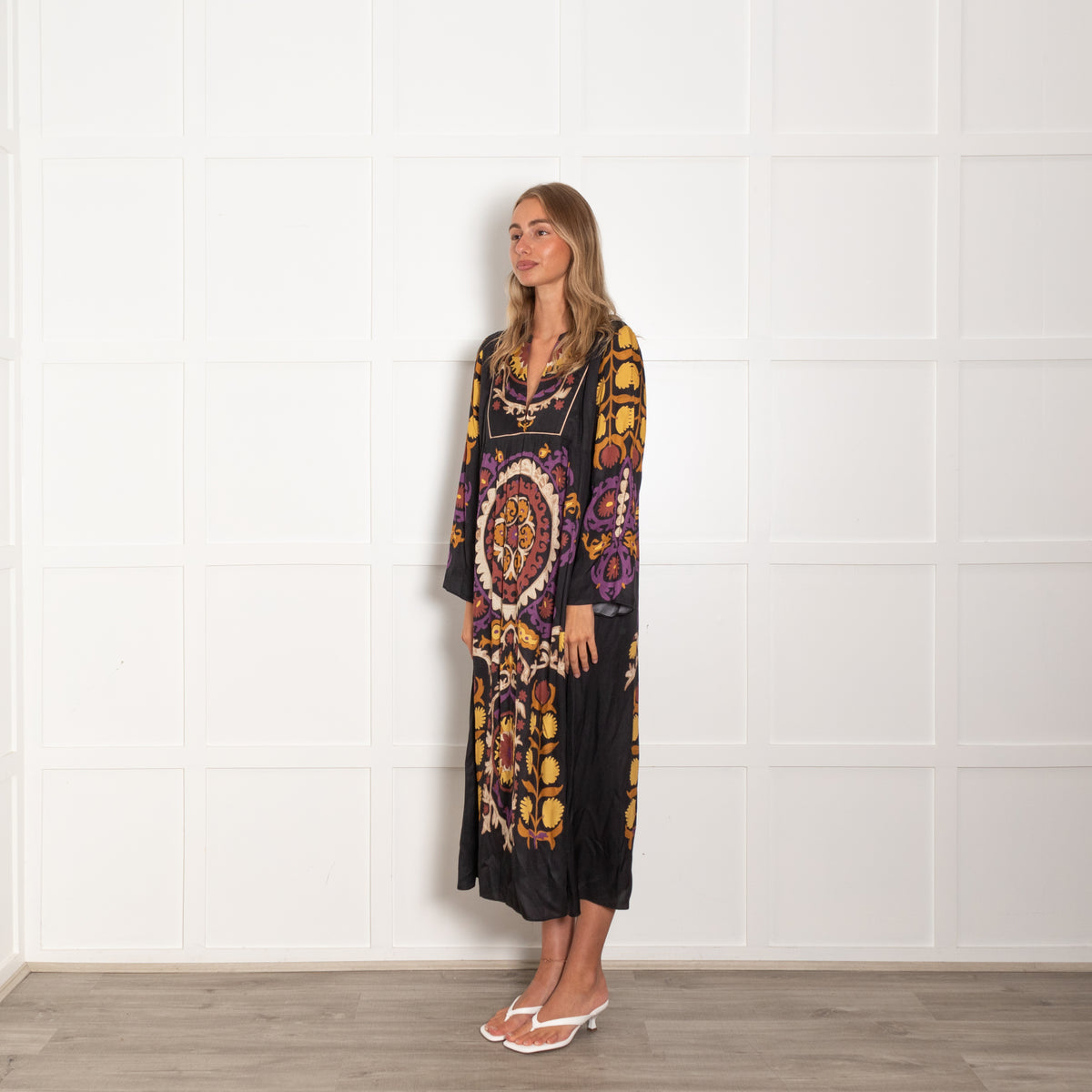 Ba&Sh Black Orange Purple Floral Maxi Dress