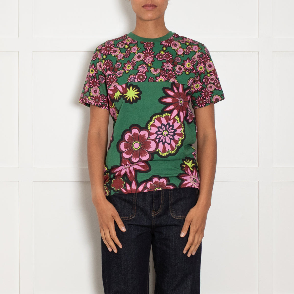 House Of Holland Green And Pink Floral Print T Shirt