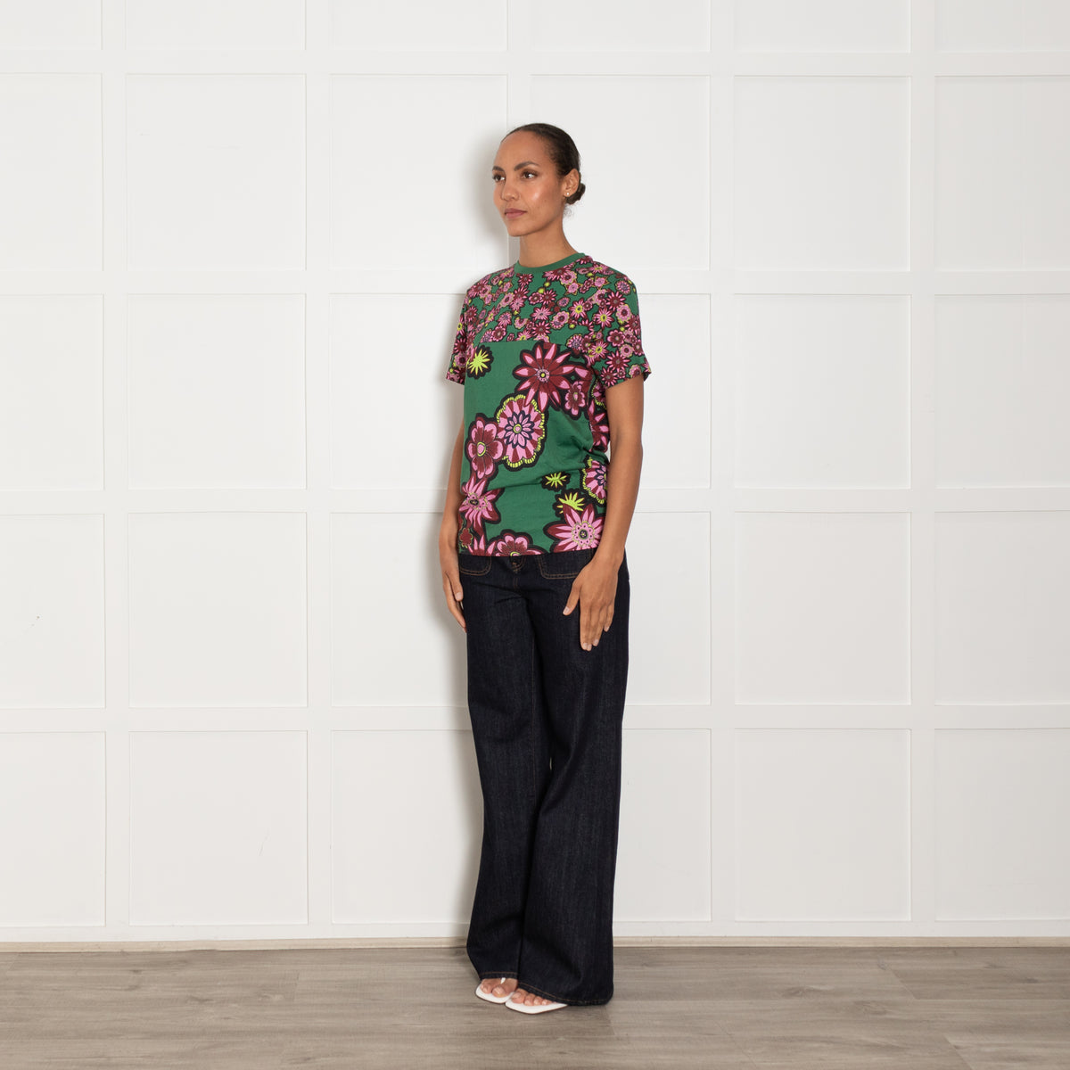 House Of Holland Green And Pink Floral Print T Shirt