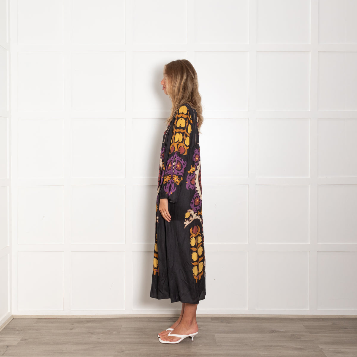 Ba&Sh Black Orange Purple Floral Maxi Dress