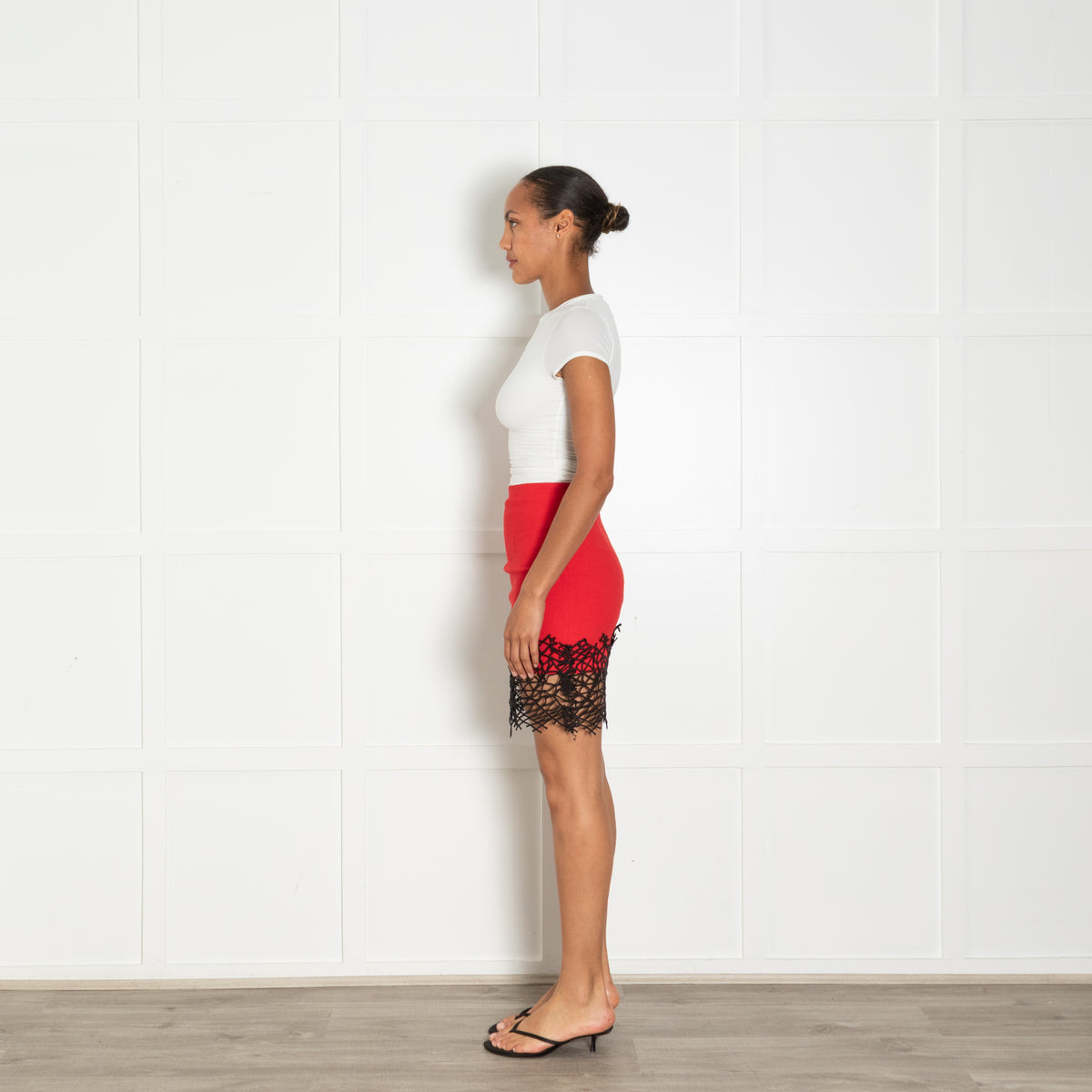 Christopher Kane Red Black Lace Trim Mini Skirt