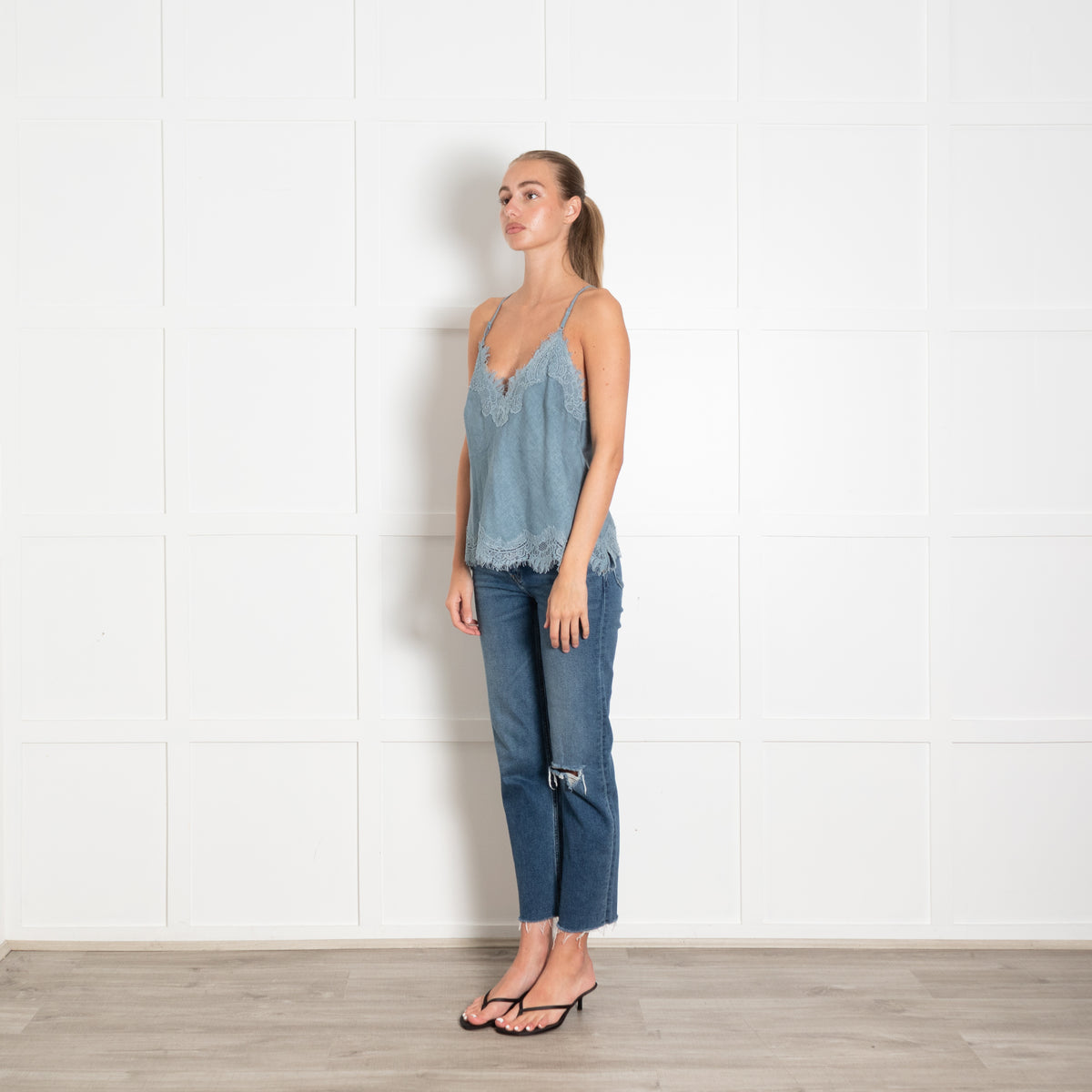 Gold Hawk Blue Chambray Lace Detail Camisole Top