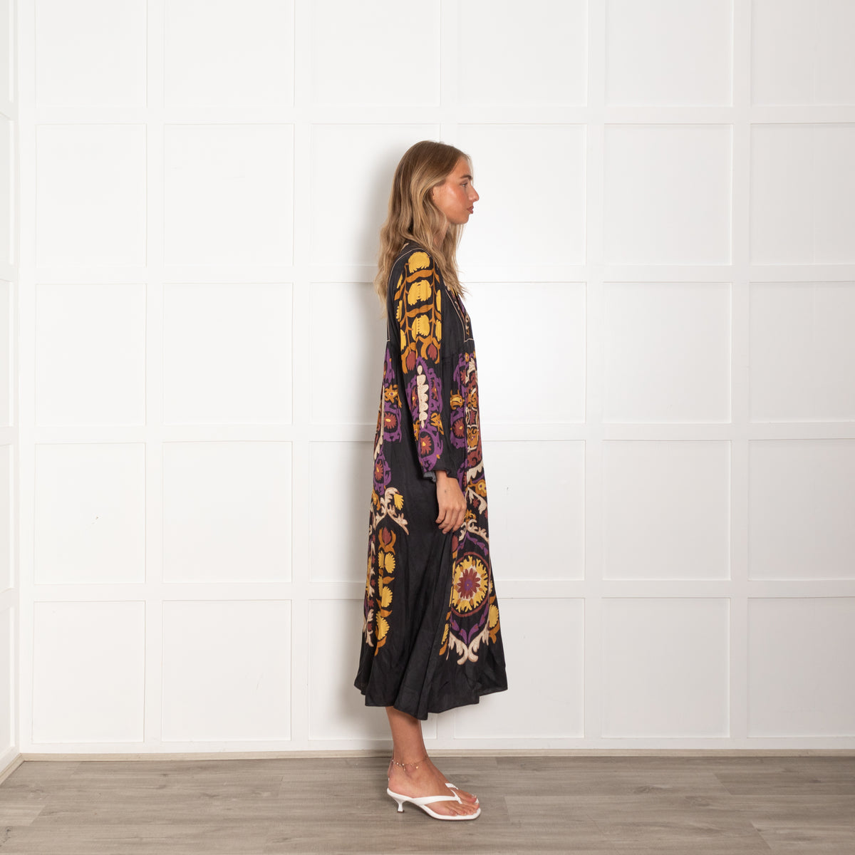 Ba&Sh Black Orange Purple Floral Maxi Dress