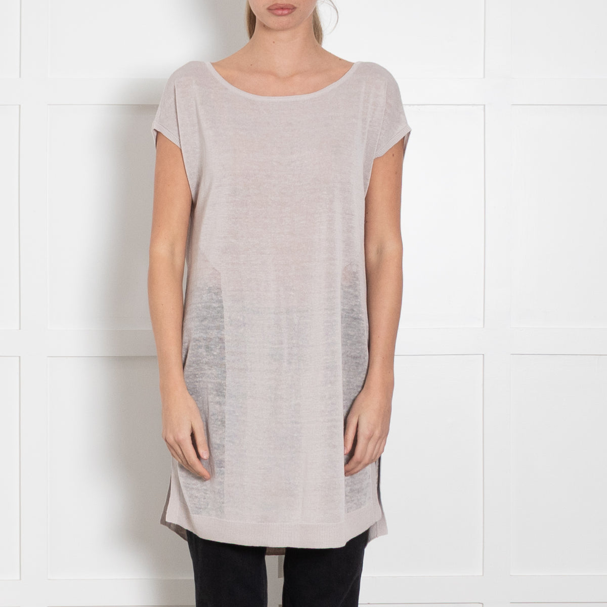 Duffy Light Beige Linen Blend Sleeveless Knitted Tunic