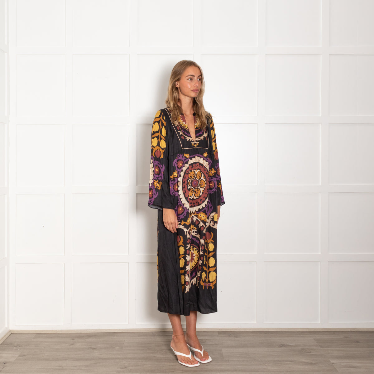 Ba&Sh Black Orange Purple Floral Maxi Dress