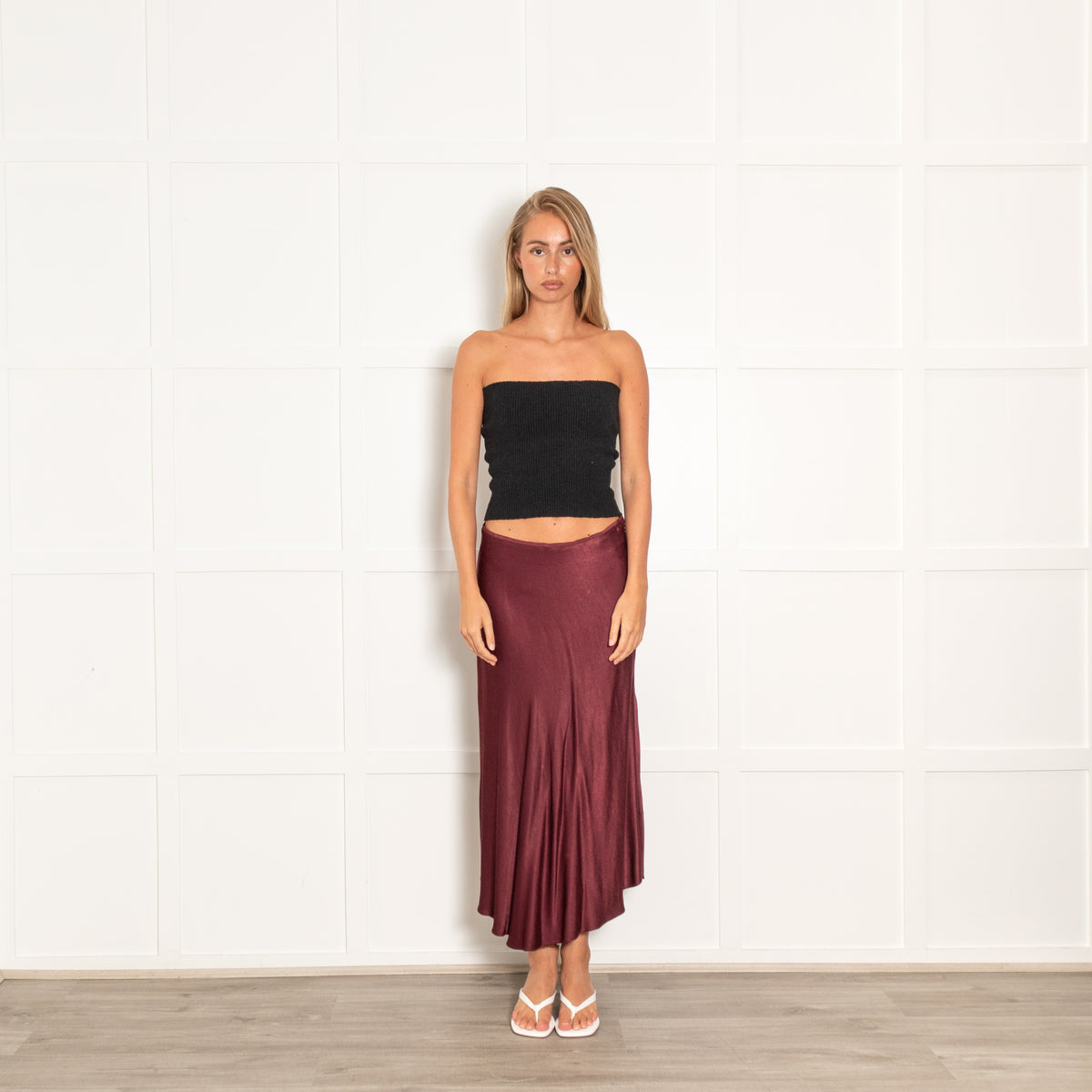Samsoe Samsoe Burgundy Satin Midi Skirt