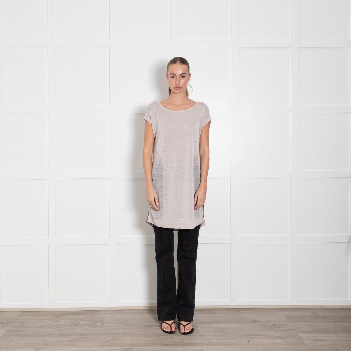 Duffy Light Beige Linen Blend Sleeveless Knitted Tunic