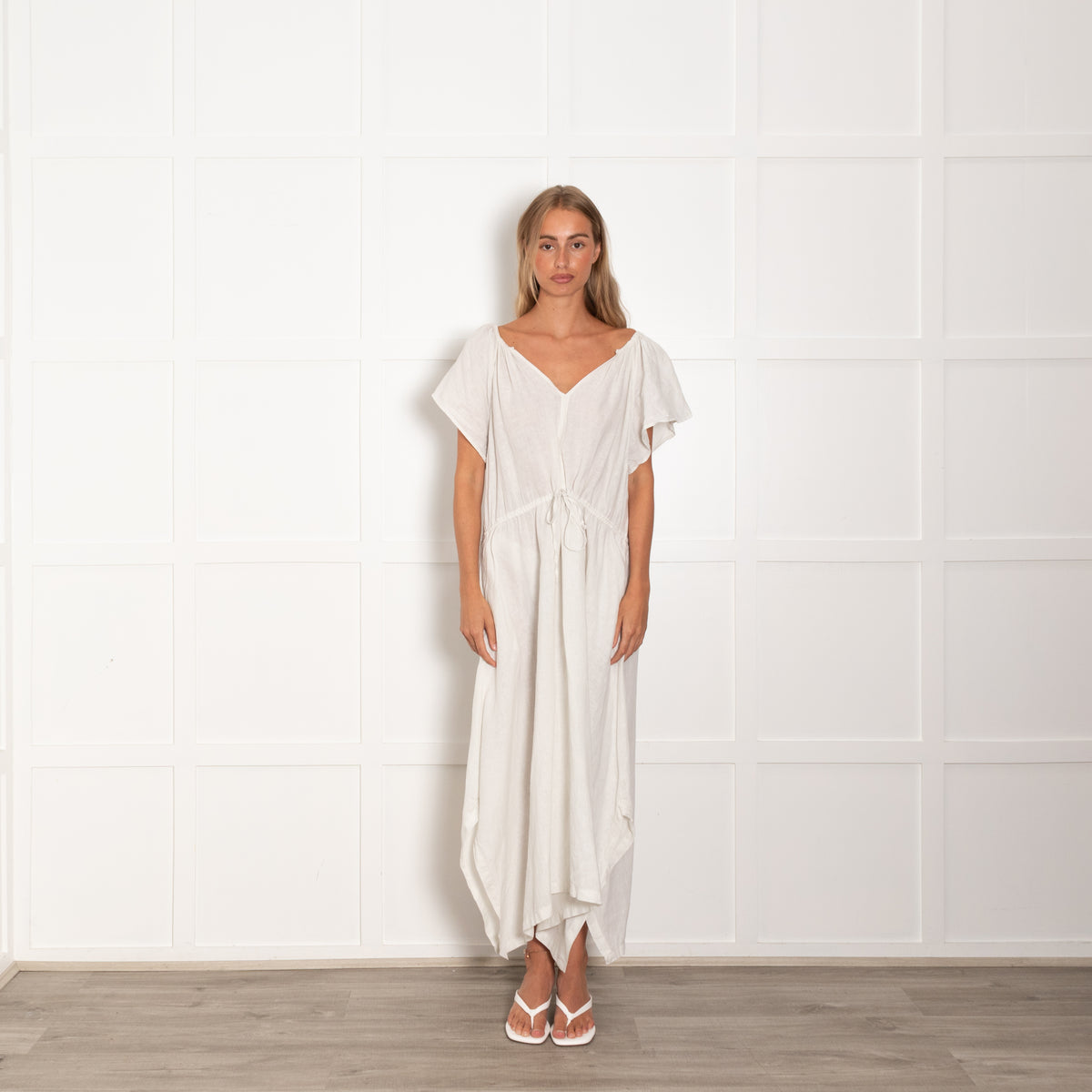 Velvet by Graham & Spencer White Linen Relaxed Fit Drawstring Waist Maxi Dress
