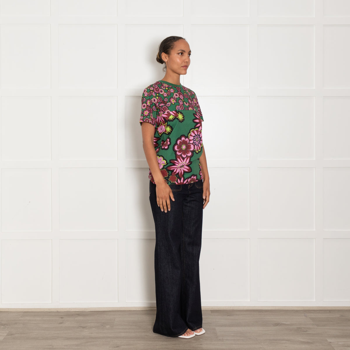 House Of Holland Green And Pink Floral Print T Shirt